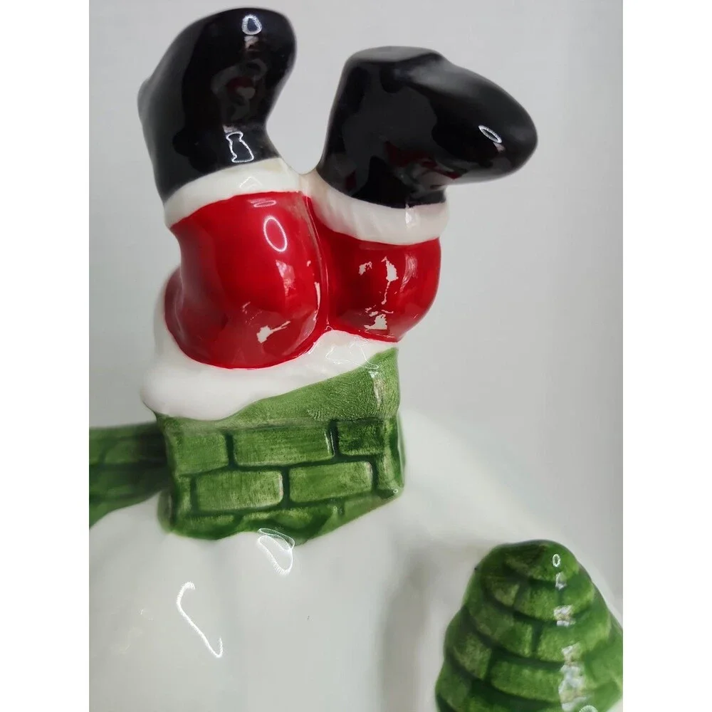 Vintage HOMCO Christmas Cookie Jar Victorian House Santa Stuck in Chimney 1990